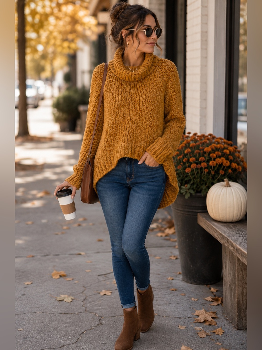 Miracle USA Mustard Fuzzy Knit Turtleneck Sweater S/M High Low Hem